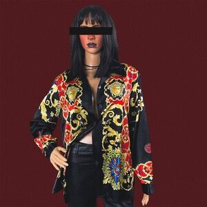 Vintage notations satin black & red satin shirt